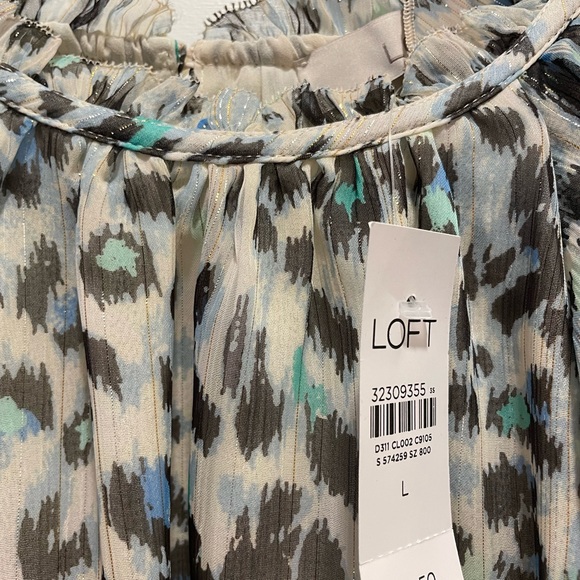 NWT Loft Shimmer Animal Print Ruffle Shell, Large - Picture 8 of 8